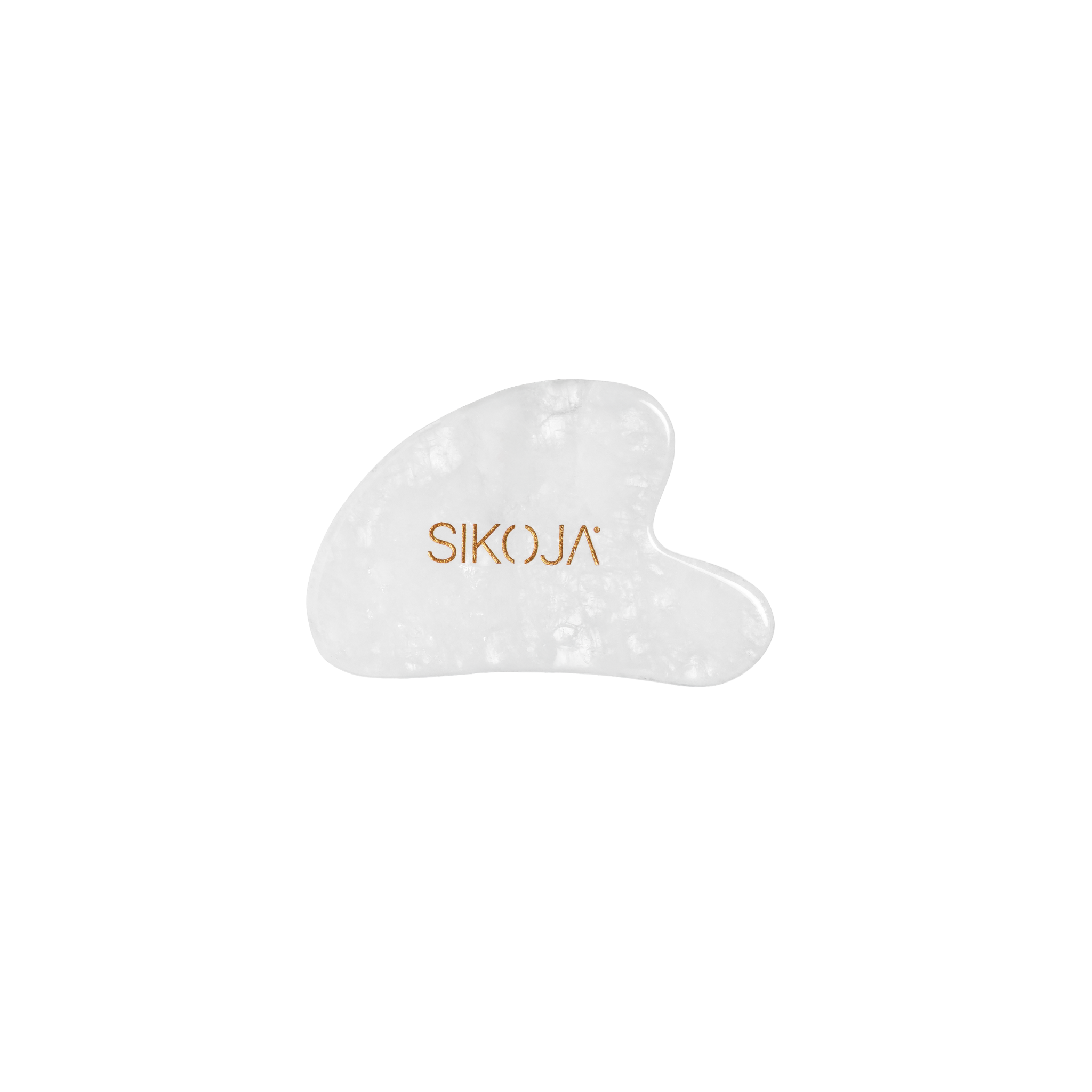 clear quartz gua sha against white background